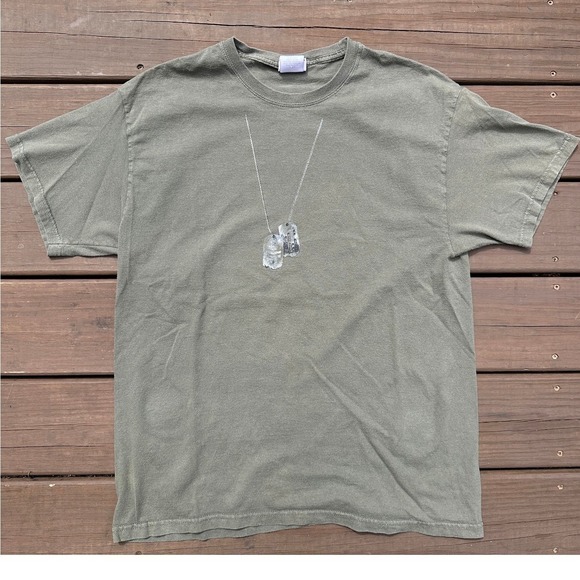 Other - Vintage Style Dog Tags Graphic T-Shirt Mens Large Olive Green Military Tee